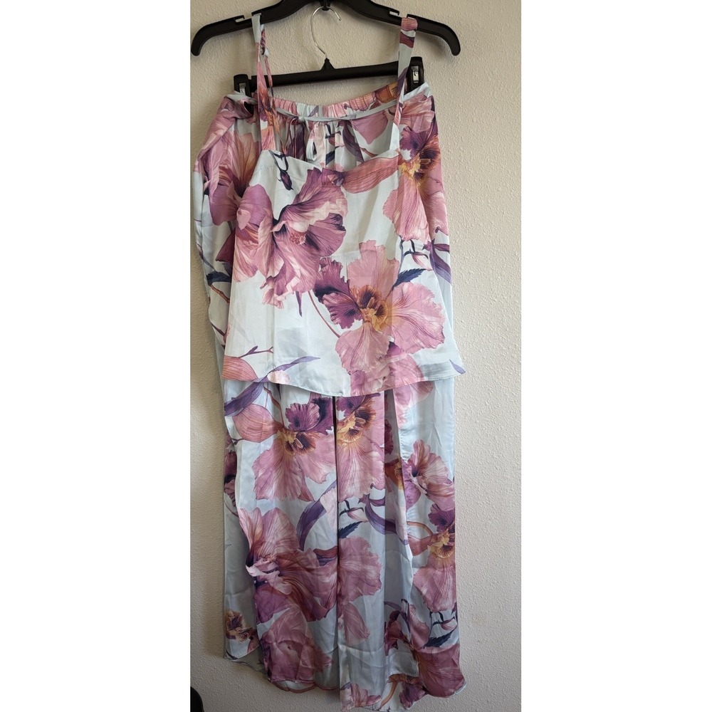 Midnight Bakery 2 Pc Pajama Set M Satin Cami Top Wide/Open Side Pants NWT